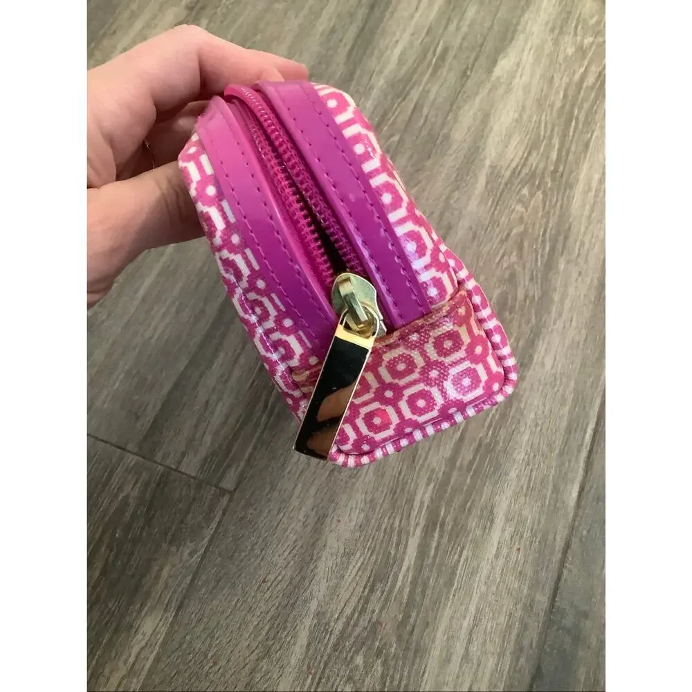 Tory Burch Pink Geometric Logo Cosmetic Case Makeup Bag Travel Pouch D23-4